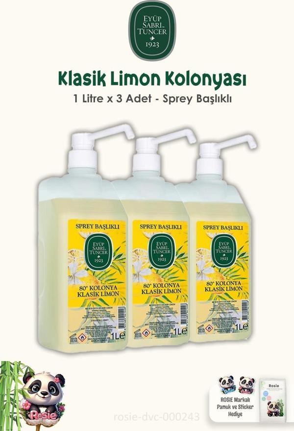 Eyüp Sabri Tuncer 3'lü Klasik Limon Kolonyası Sprey Başlıklı 1 lt ve ROSIE Pamuk 60'lı - Image 1