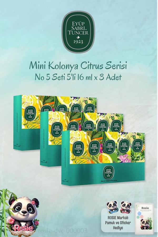 3'lü Eyüp Sabri Tuncer Mini Kolonya Citrus Serisi No 5 Seti 5'li 16 ml ve ROSIE Pamuk - Image 1
