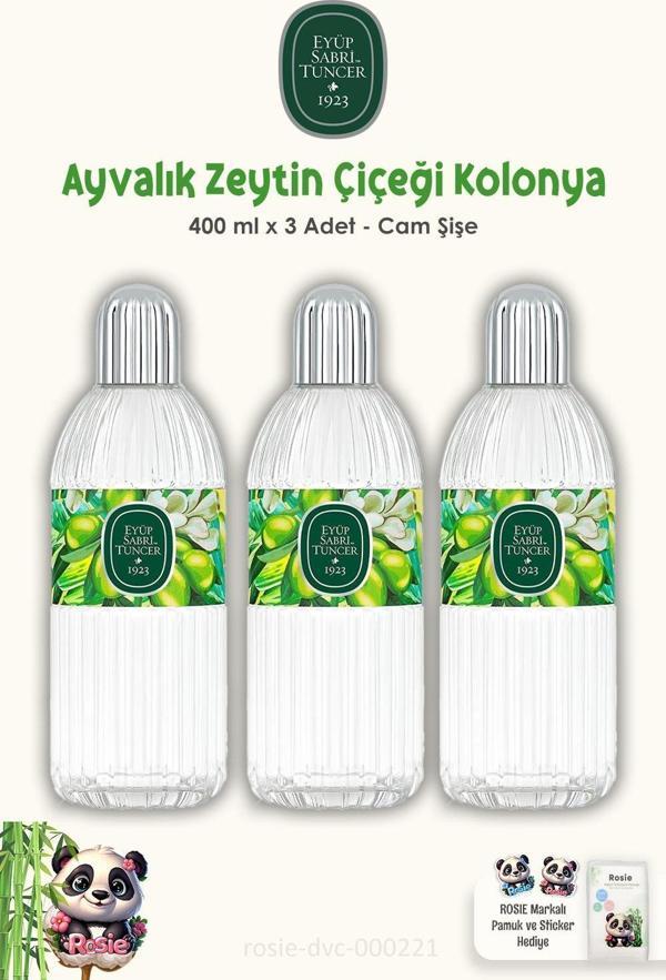 Eyüp Sabri Tuncer  3'lü Ayvalık Zeytin Çiçeği Kolonyası Cam Şişe 400 ml ve ROSIE - Image 1