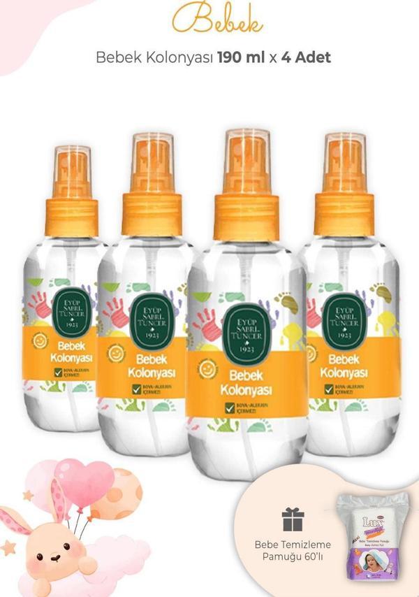 Eyüp Sabri Tuncer Bebek Kolonyası 190 ml x 4 Adet ve Kare Bebek Pamuğu - Image 1