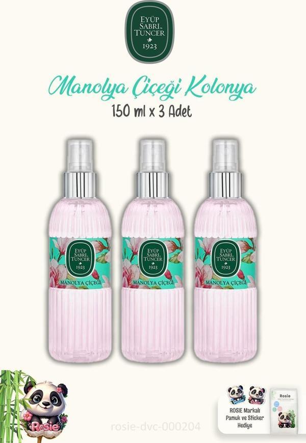 Eyüp Sabri Tuncer 3'lü Manolya Çiçeği Kolonyası Silindir Şişe 150 ml ve ROSIE Pamuk - Image 1