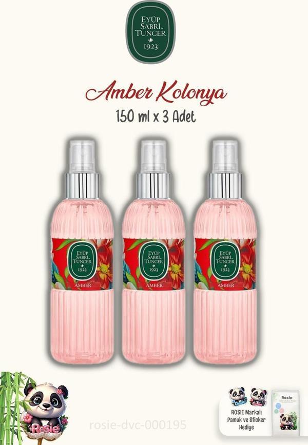 Eyüp Sabri Tuncer Amber Kolonyası 150 ml 3 Adet ve %100 Pamuk ROSIE 60'lı - Image 1
