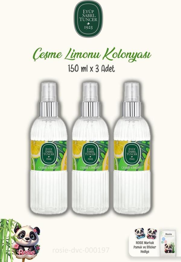 Eyüp Sabri Tuncer Çeşme Limonu 150 ml Sprey Kolonya 3 Adet ve ROSIE Pamuk - Image 1