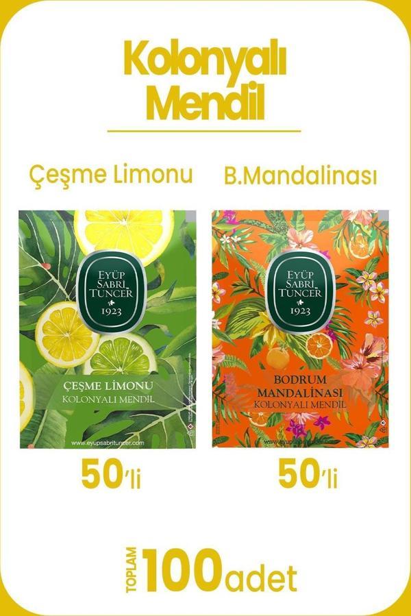 Eyüp Sabri Tuncer Çeşme Limonu 50'li ve Bodrum Mandalinası 50'li Kolonyalı Mendil - Image 1