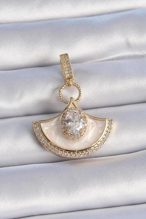 Gold Renk Zirkon Taş Detaylı Beyaz Mineli Ajda Charm - EBJ241109W28979 - Image 1