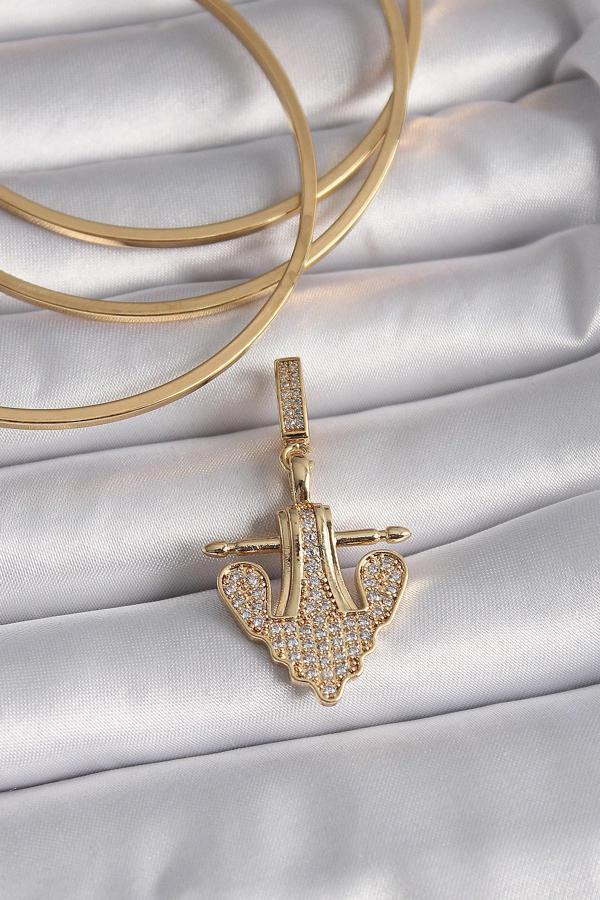Gold Renk Zirkon Taşlı Çapa Model Ajda Charm - EBJ241109W28970 - Image 1
