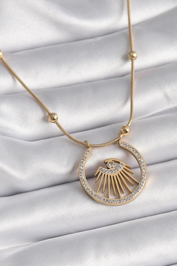 Gold Renk Zirkon Taşlı Göz Model Kadın Kolye - EBJ241109W28930 - Image 1