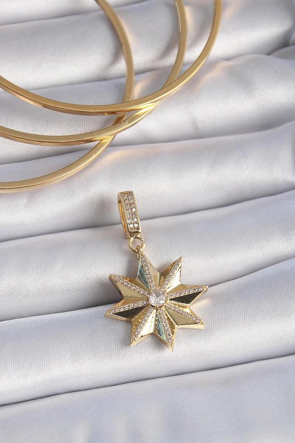 Gold Renk Zirkon Taşlı Kutup Yıldızı Ajda Charm - EBJ241109W28971 - Image 1