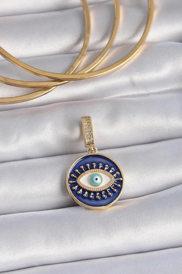 Gold Renk Zirkon Taşlı Nazar Boncuk Detaylı Göz İşlemeli Ajda Charm - EBJ241109W28977 - Image 1