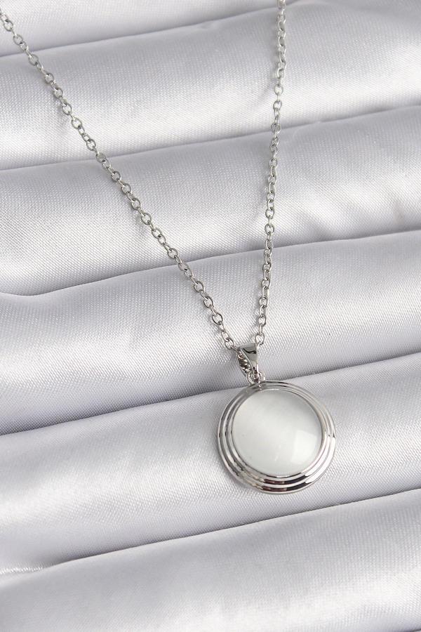 Gümüş Renk Beyaz Sedefli Daire Model Kadın Kolye - EBJ241109W28952 - Image 1