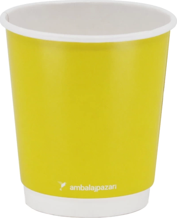 Double Wall Sarı Karton Bardak 8 oz - 30 Adet - Image 1