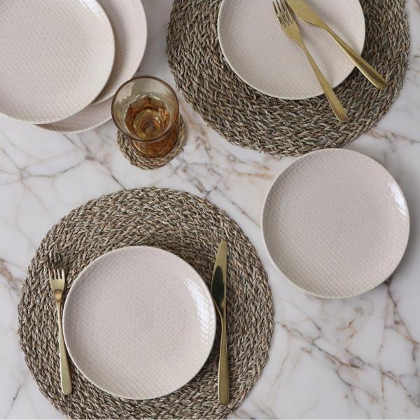 Kumlu Krem Rölyefli Pasta Tabağı 21 Cm 6 Adet Q32 - Image 1