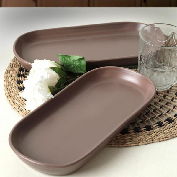 Mat Açık Taupe Noyan Kayık Tabak 2 Adet 26 Cm 958 - Image 1