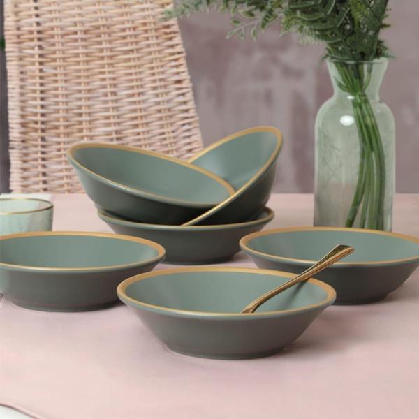 Keramika Mat Yeşil Gold File Hitit Yemek Tabağı 18 Cm 6 Adet - 322 - Image 1