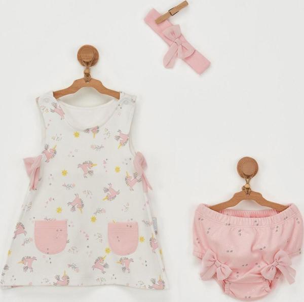 Andywawa Unicorn Bebek Elbise Takımı AC22714 Ekru - Image 1