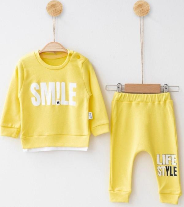 Mini Sempatik Smile Baskılı 2'li Bebek Takımı 157R Sarı - Image 1