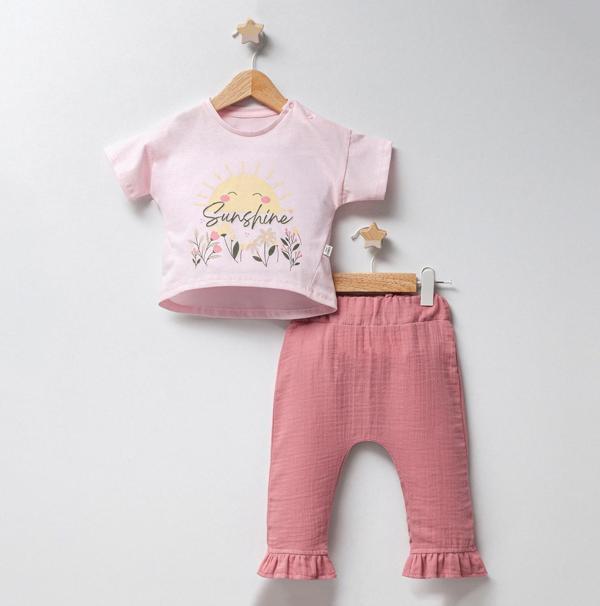 Tongs Baby Sunshine Müslin 2'li Bebek Takım 5203 Pembe - Image 1