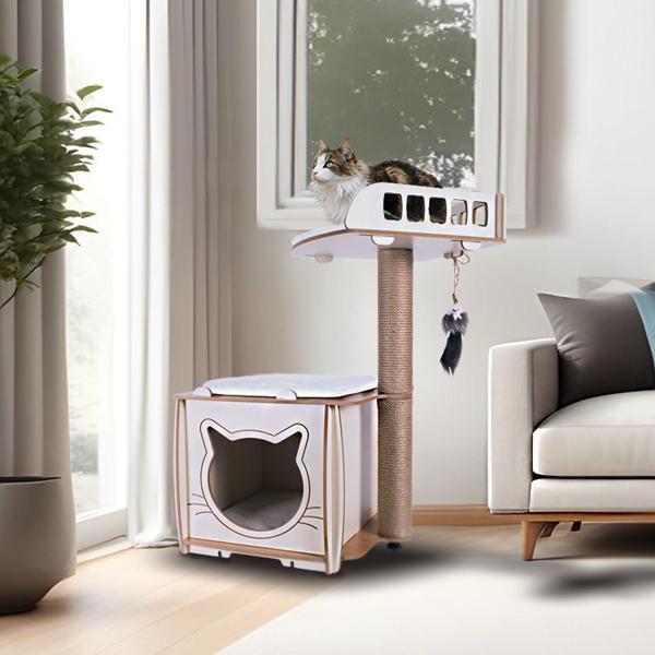 Patihomes XL Lâl Yataklı Kedi Tırmalama ve Oyun Evi - Kedi Evi - Image 1