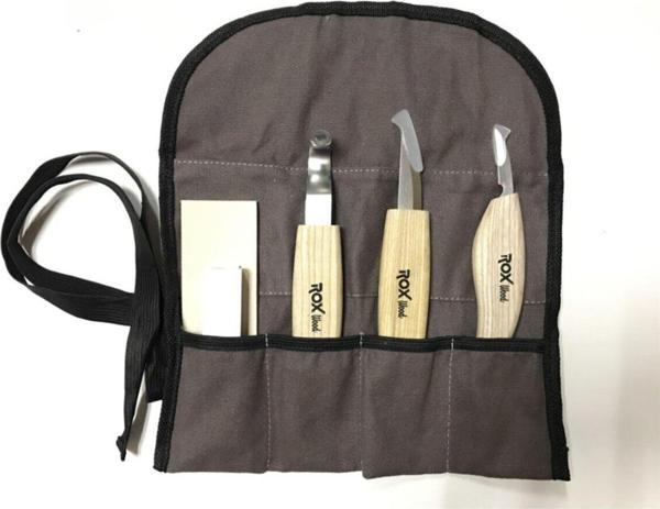 Rox Wood Wood 153184506 5 Parça Kaşık Oyma Ve Bıçak Seti - Kanvas Çanta - Image 1