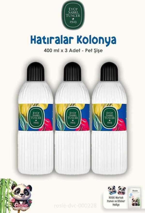 Eyüp Sabri Tuncer Hatıralar Kolonyası Pet Şişe 400 ml 3 Adet ve ROSIE Pamuk - Image 1