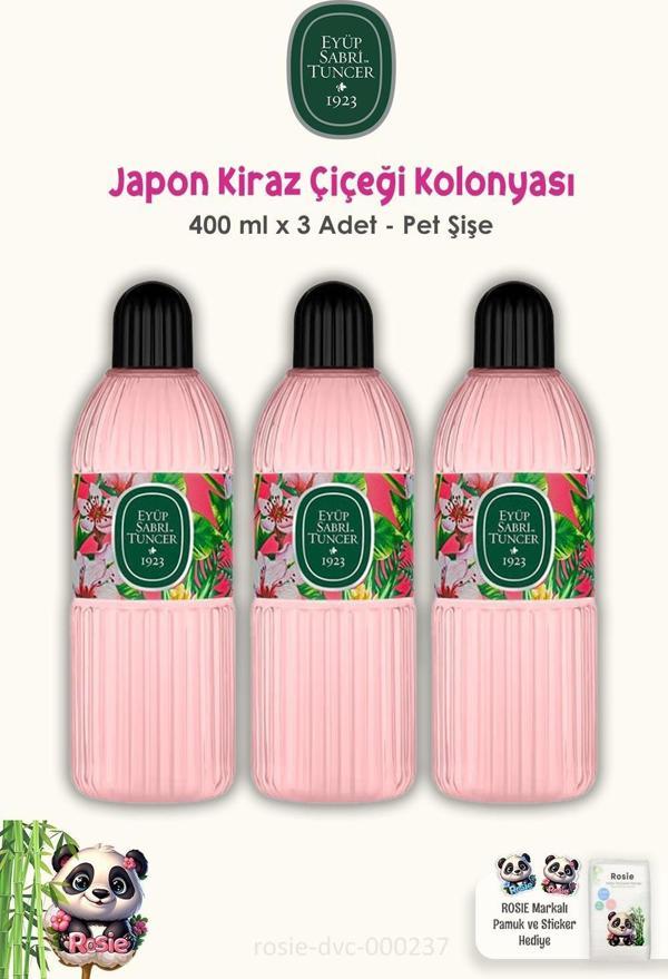 Eyüp Sabri Tuncer Japon Kiraz Çiçeği Kolonyası Pet Şişe 3'lü 400 ml ve ROSIE Pamuk - Image 1