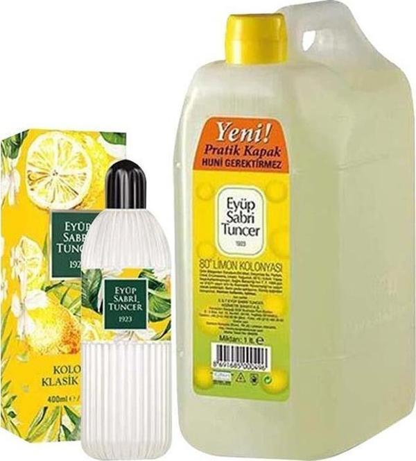 Eyüp Sabri Tuncer Klasik Limon Kolonyası Plastik Şişe 400 ML ve Yedek Şişe 1 Litre - Image 1