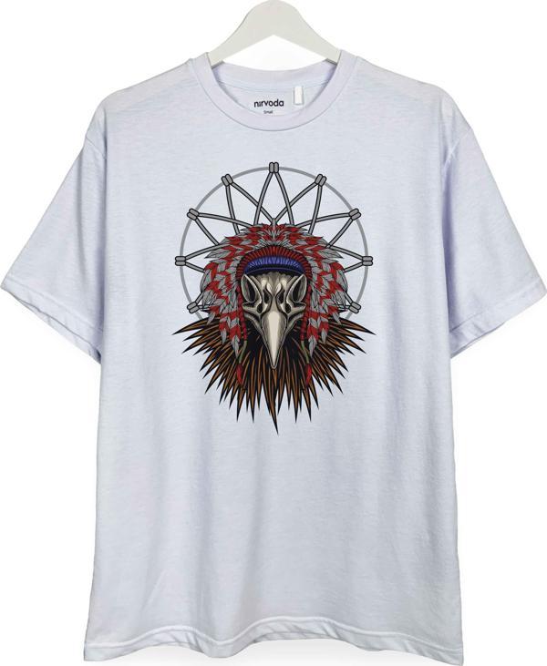 Hintli Kurukafa Kartal Baskılı Loose Fit Bisiklet Yaka Unisex Tişört - Image 1