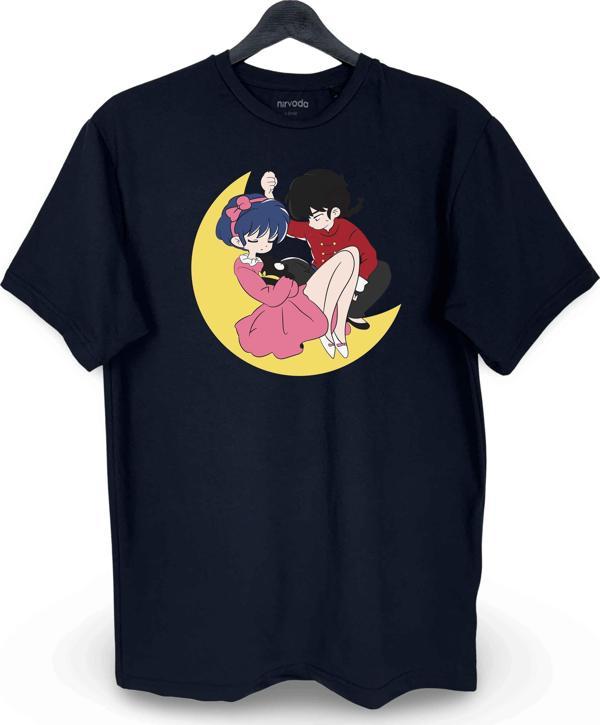 Ranma Akane Baskılı Loose Fit Bisiklet Yaka Unisex Tişört - Image 1
