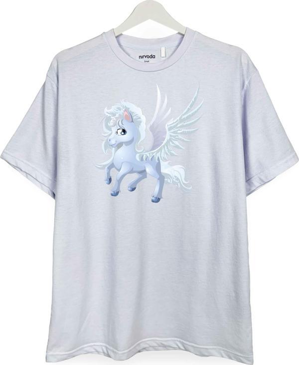 Pegasus Melek Baskılı Loose Fit Bisiklet Yaka Unisex Tişört - Image 1