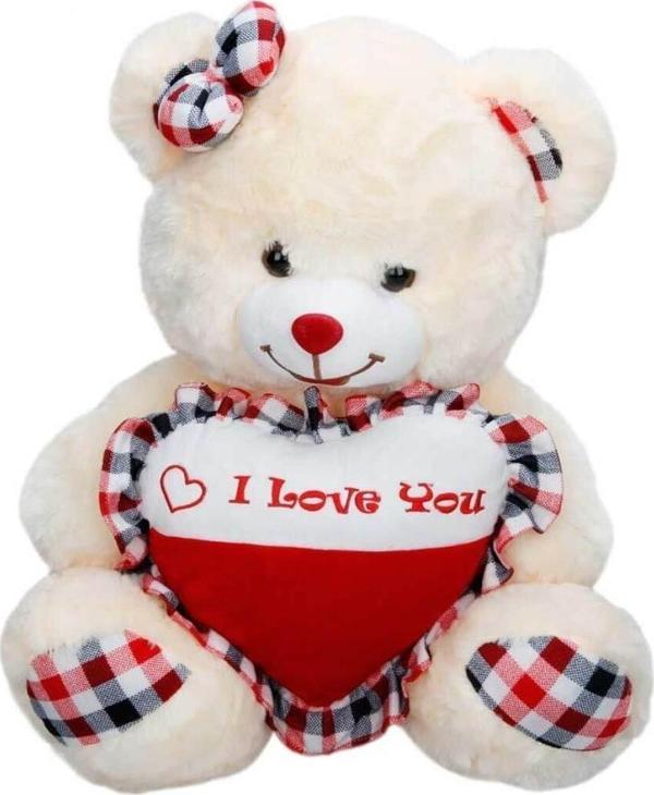 1019 PELUŞ AYI OTURAN KALPLİ FİYONKLU 52 cm - Image 1