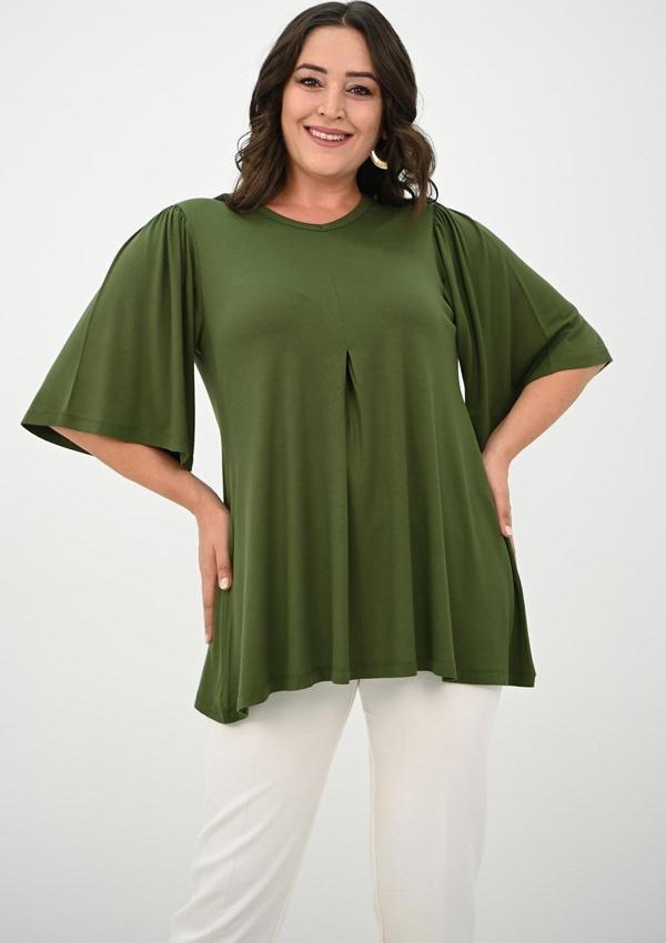 Kadın Büyük Beden Pileli V Yaka Bluz 1847-25 - Image 1