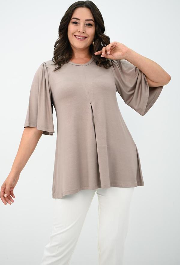 Kadın Büyük Beden Pileli V Yaka Bluz 1847-25 - Image 1