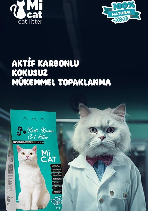 Mi Cat 10 Litre Kokusuz Doğal Bentonit Kedi Kumu Aktif Karbonlu Süper Topaklanan Ve Tozsuz - Image 1