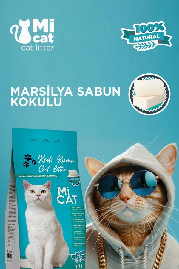 Mi Cat 10 Litre Marsilya Sabun Kokulu Kedi Kumu Koku Hapseden Aktif Karbonlu Süper Topaklanan Ve Tozsuz - Image 1