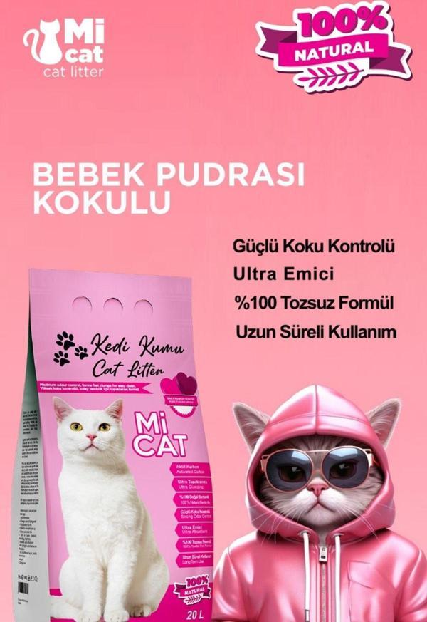 Mi Cat 20 Litre Bebek Pudrası Kokulu Kedi Kumu Koku Hapseden Süper Topaklanan Ve Tozsuz - Image 1