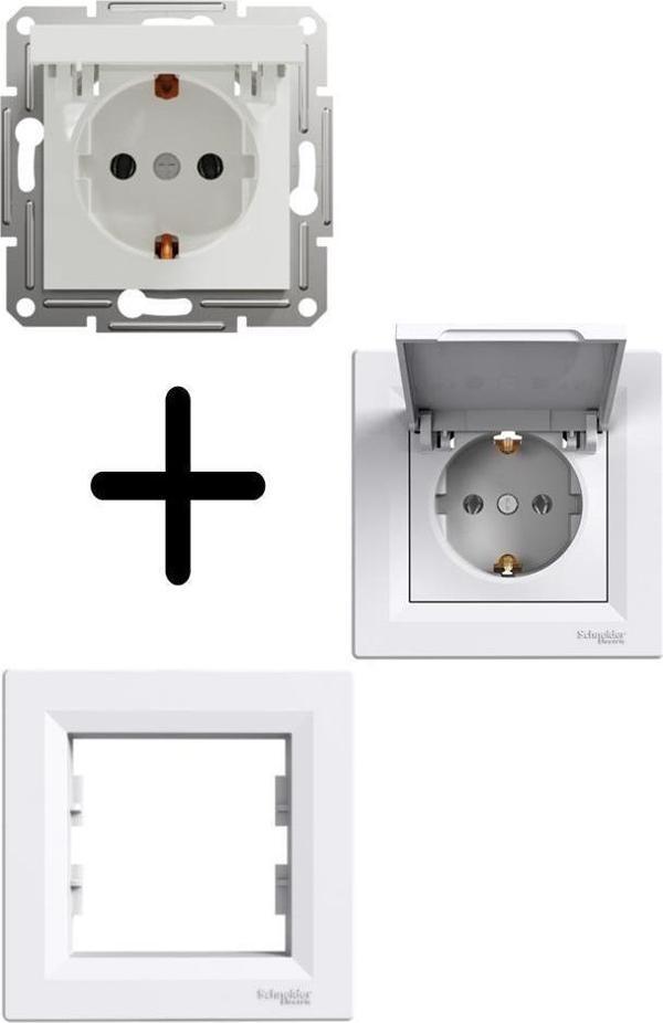 Schneider Asfora Beyaz Kapaklı Topraklı Priz - Çerçeveli - Image 1