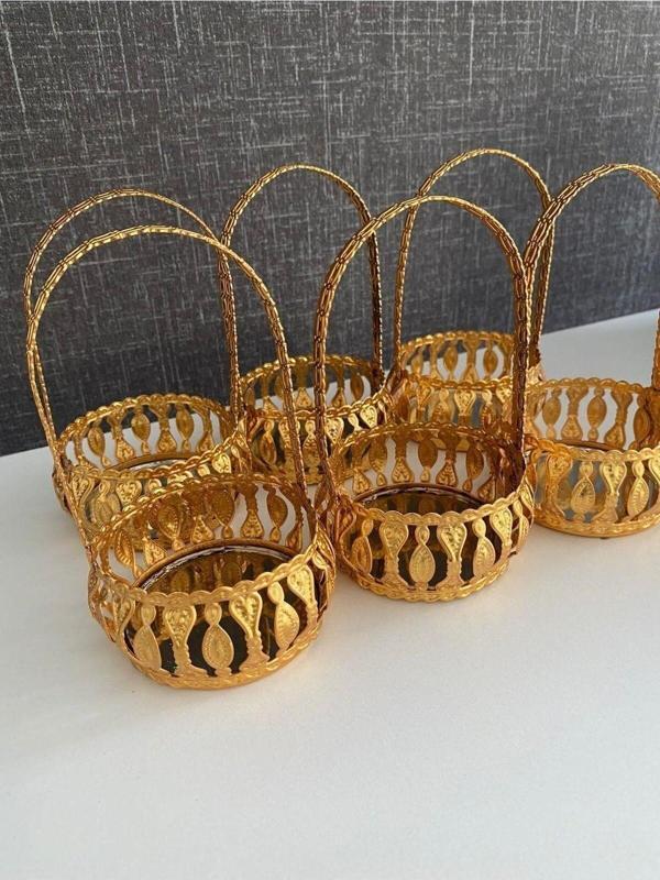 Home Aynalı Motifli Lüx Gold Kahveyanı Lokmluk,Sunumluk 6 Adet. - Image 1