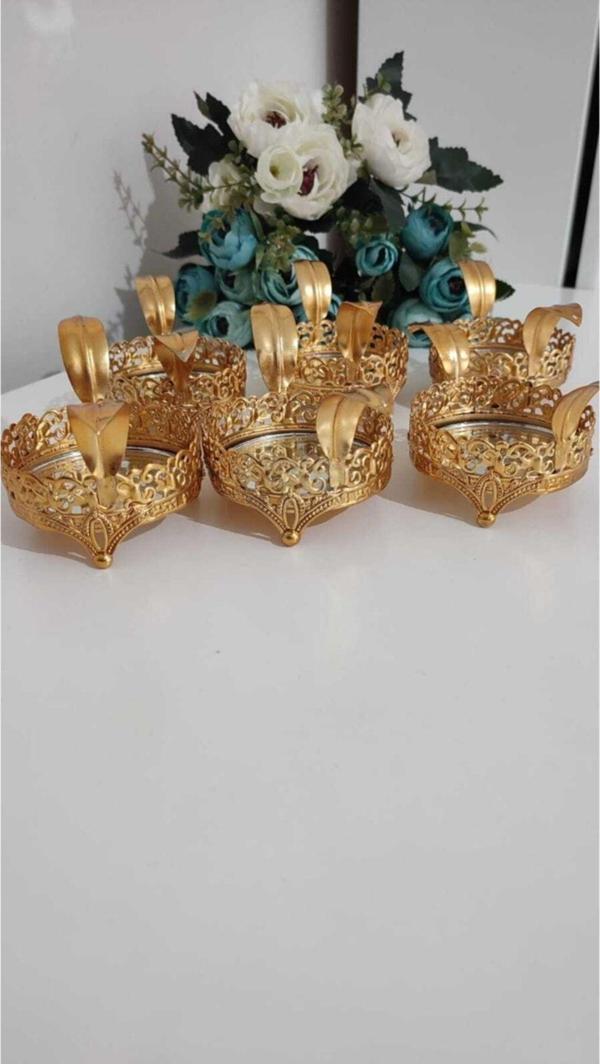Jindar Life Aynalı Motifli Lüx Gold Kahveyanı Lokmluk,Sunumluk 6 Adet. - Image 1