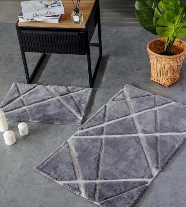 HC&W Modern 2'li Gri Banyo Paspası Seti - Image 1