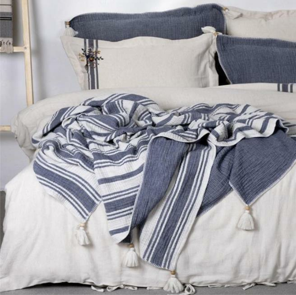 Ecocotton Mila Müslin Dolgulu Çift Kişilik Lacivert Yatak Örtüsü - Image 1