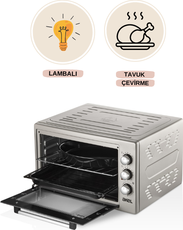 AKEL AF381L Lambalı, Tavuk Çevirmeli Midi Fırın - Image 1