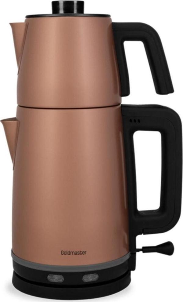 GOLDMASTER Sefam 2200w Damlatmaz 25 Bardak Kapasiteli Çelik Çay Makinesi Ve Su Isıtıcısı Altın - Image 1