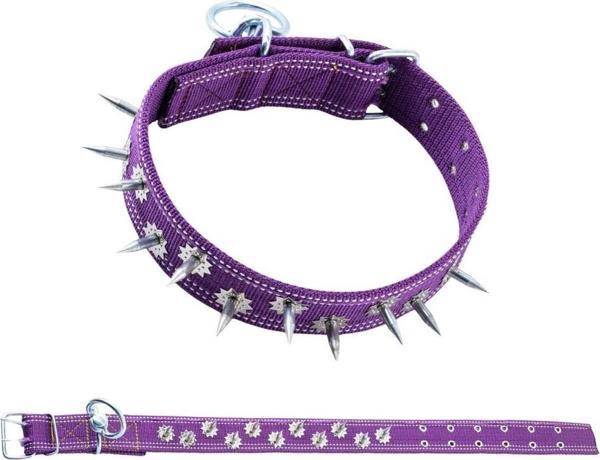 Savex Dokuma Çivili Köpek Boyun Tasması Mor 5*80 cm - Image 1