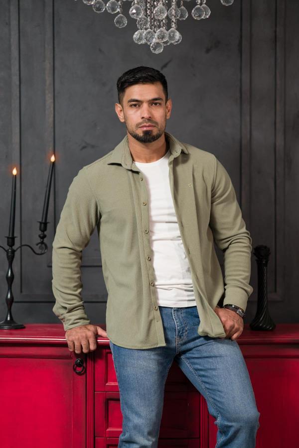 Likralı Fitilli Pamuklu Kışlık Kumaş Regular Fit Gömlek  - Image 1