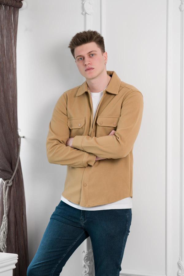 FBI Slimfit Çift Kapak Cepli Çıtçıt Kapamalı Erkek Kaşe Gömlek - Image 1