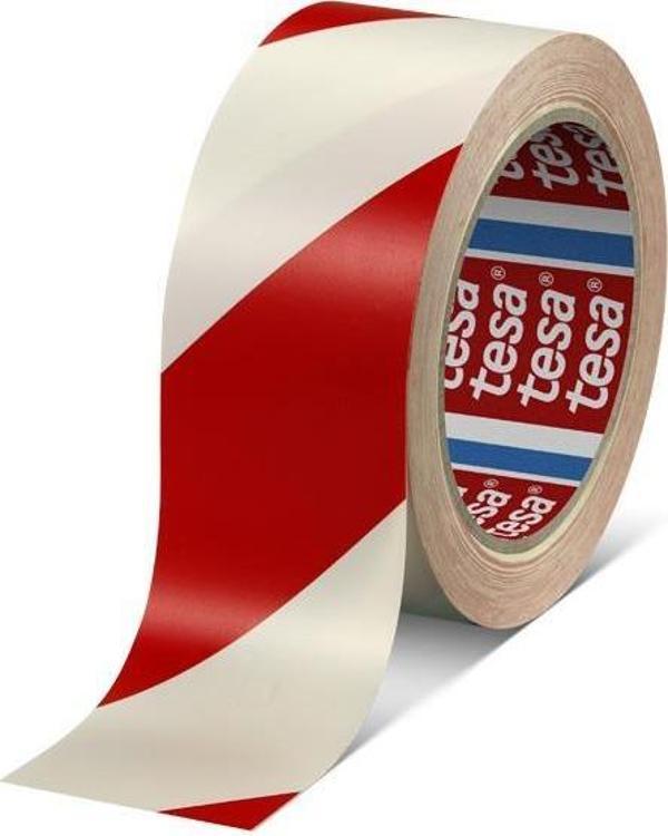 Tesa İkaz Bandı Yer İşaretleme Çizgili Kırmızı-Beyaz 33x50 60760-00092-15 - Image 1