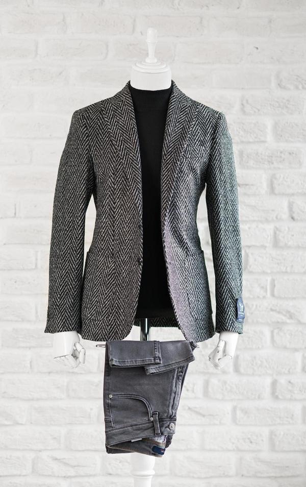 Sir Slimfit Torba Cep Sivri Yaka Astarsız Çift Yırtmaç Likralı Desenli Kışlık Erkek Tek Ceket - Image 1