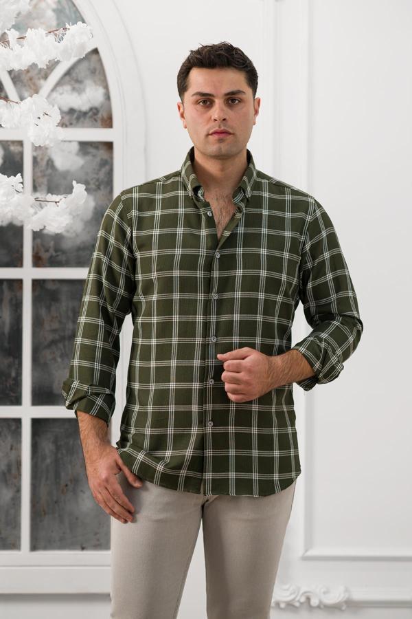 Advante Slimfit Ekoseli Yaka Düğmeli Mevsimlik Kumaş Erkek Gömlek - Image 1