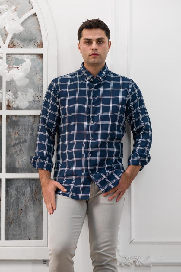 Advante Slimfit Ekoseli Yaka Düğmeli Mevsimlik Kumaş Erkek Gömlek - Image 1