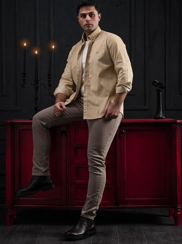 Paul Martin Regular Fit İnce Fitilli Yaka Düğmeli Pamuklu Erkek Kadife Gömlek - Image 1